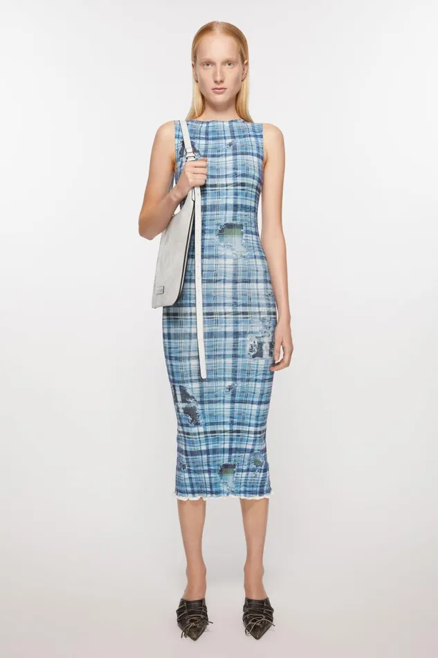 Women Rib Knit Dress Blue Acne Studios Dresses