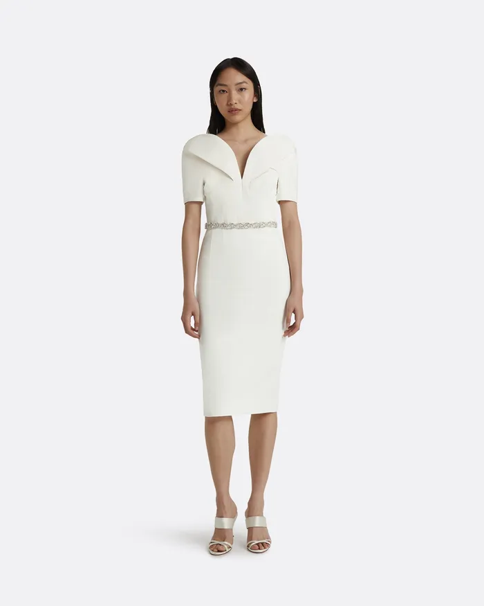 Women Safiyaa Kara Ivory Embroidered Midi Dress Ivory Bridal
