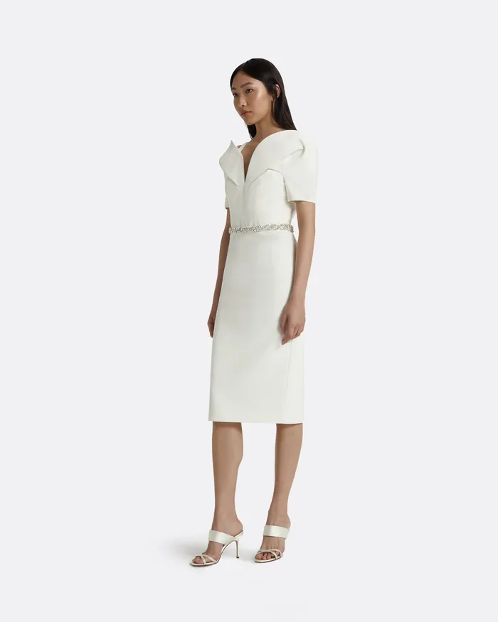 Women Safiyaa Kara Ivory Embroidered Midi Dress Ivory Bridal