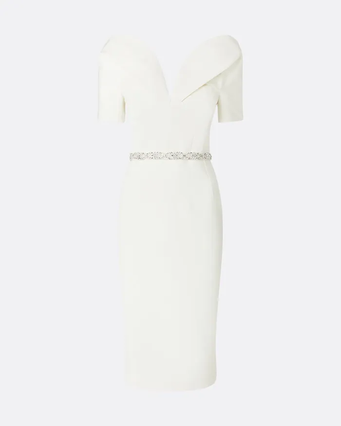 Women Safiyaa Kara Ivory Embroidered Midi Dress Ivory Bridal