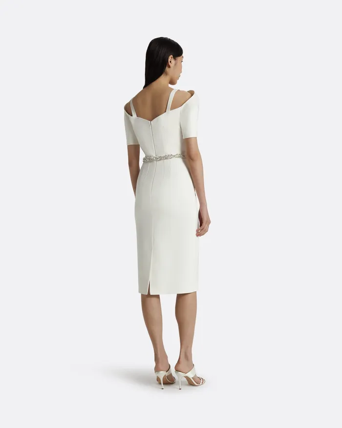 Women Safiyaa Kara Ivory Embroidered Midi Dress Ivory Bridal
