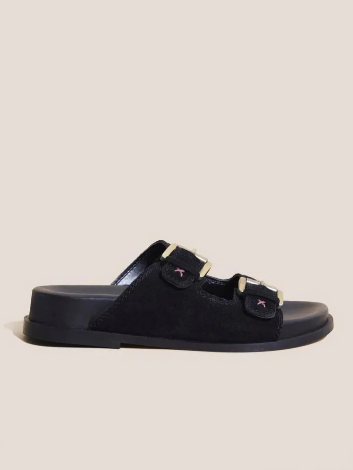 Women SANDALS White Stuff Suede Embroidered Sandals Black Multi