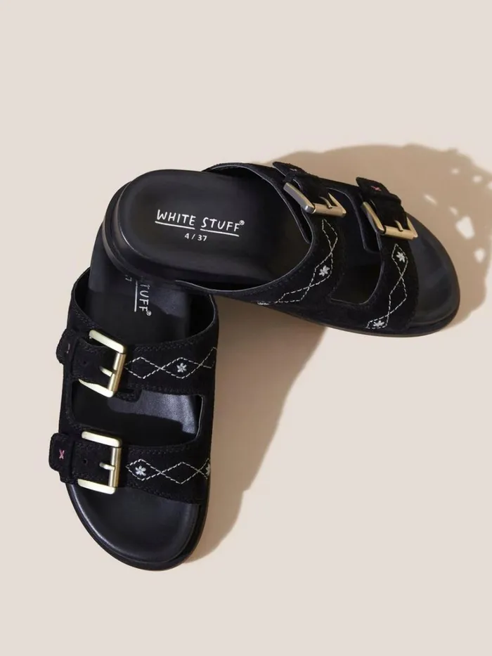 Women SANDALS White Stuff Suede Embroidered Sandals Black Multi Women SANDALS White Stuff Suede Embroidered Sandals Black Multi