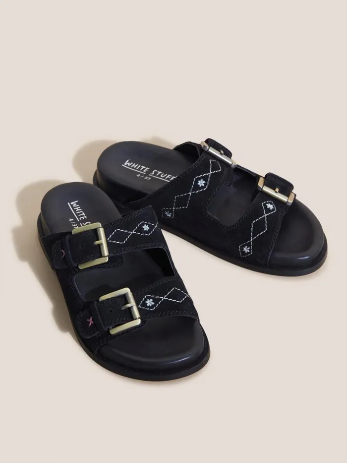 Women SANDALS White Stuff Suede Embroidered Sandals Black Multi Women SANDALS White Stuff Suede Embroidered Sandals Black Multi