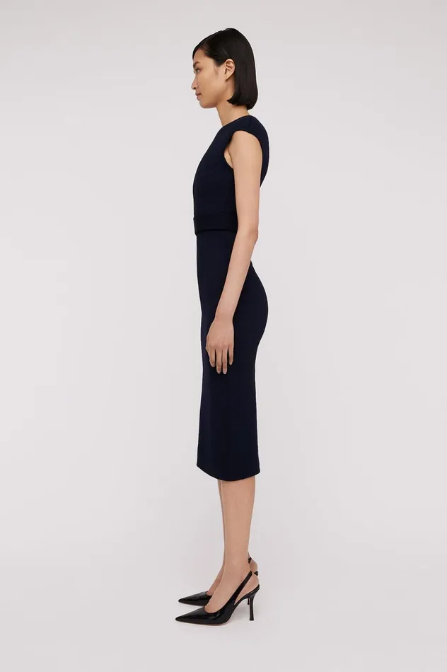 Women Scanlan Theodore Dresses CREPE KNIT CAP SLEEVE DRESS Navy Women Scanlan Theodore Dresses CREPE KNIT CAP SLEEVE DRESS Navy