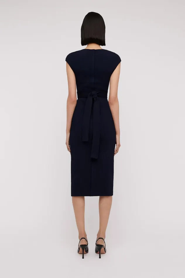 Women Scanlan Theodore Dresses CREPE KNIT CAP SLEEVE DRESS Navy Women Scanlan Theodore Dresses CREPE KNIT CAP SLEEVE DRESS Navy