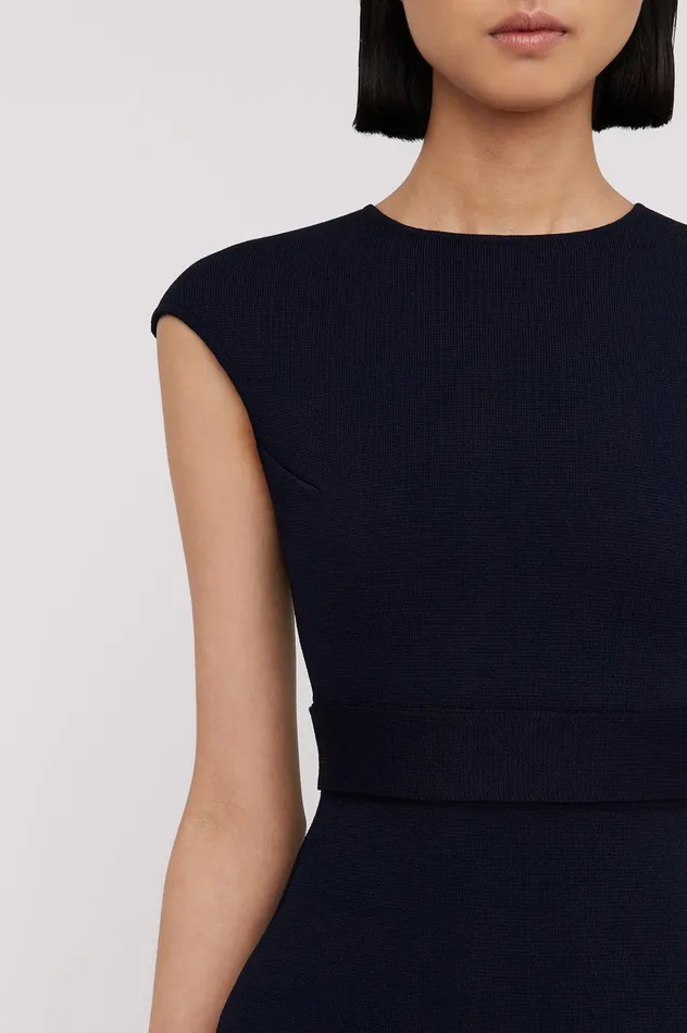 Women Scanlan Theodore Dresses CREPE KNIT CAP SLEEVE DRESS Navy Women Scanlan Theodore Dresses CREPE KNIT CAP SLEEVE DRESS Navy
