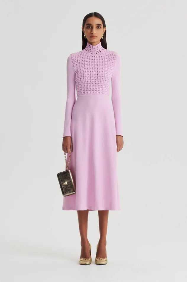 Women Scanlan Theodore Dresses CREPE KNIT DAISY DRESS Mauve