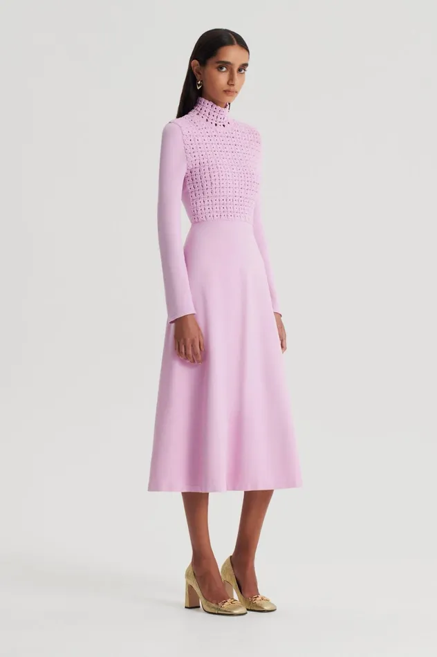 Women Scanlan Theodore Dresses CREPE KNIT DAISY DRESS Mauve Women Scanlan Theodore Dresses CREPE KNIT DAISY DRESS Mauve