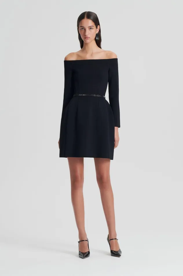 Women Scanlan Theodore Dresses CREPE KNIT LS PEPLUM DRESS Black