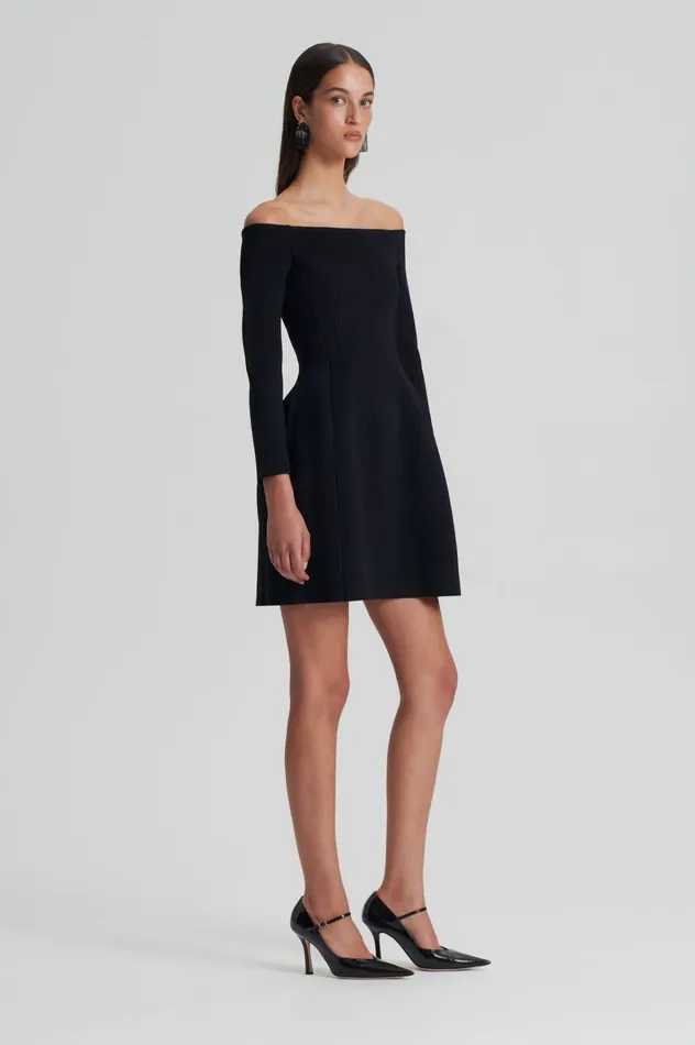 Women Scanlan Theodore Dresses CREPE KNIT LS PEPLUM DRESS Black