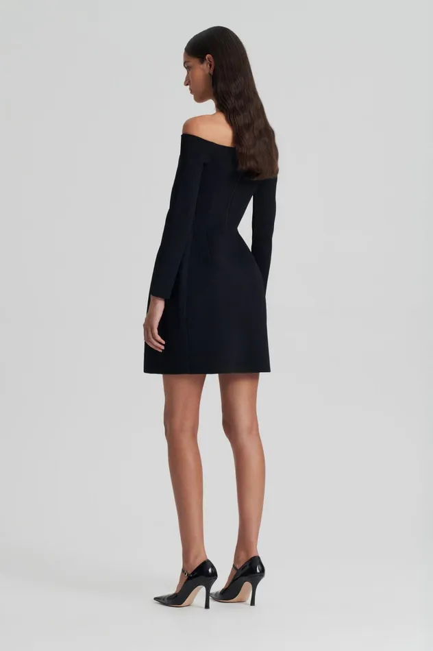 Women Scanlan Theodore Dresses CREPE KNIT LS PEPLUM DRESS Black