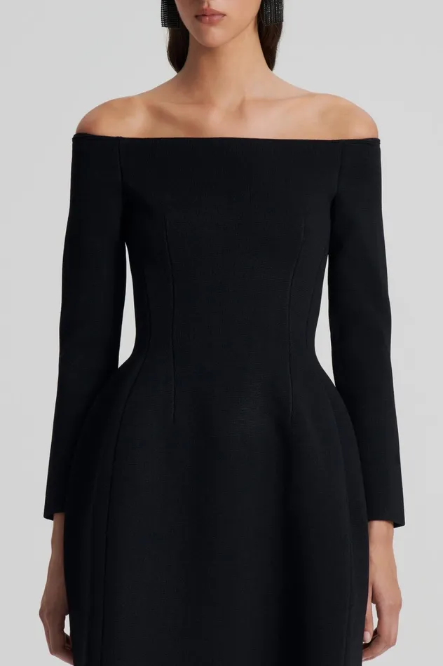 Women Scanlan Theodore Dresses CREPE KNIT LS PEPLUM DRESS Black