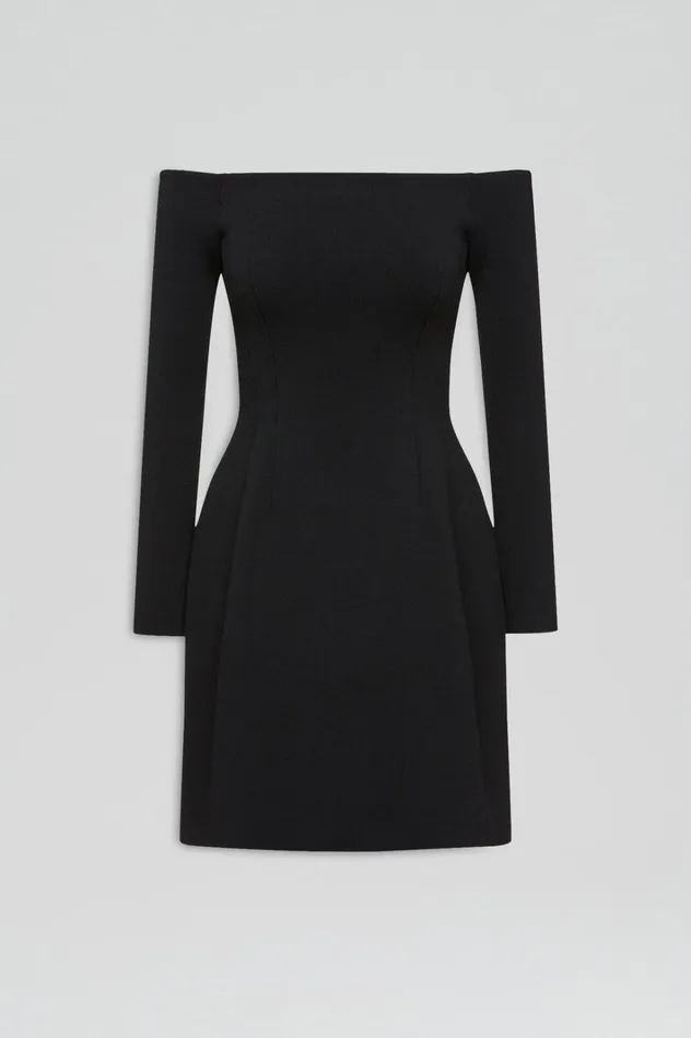 Women Scanlan Theodore Dresses CREPE KNIT LS PEPLUM DRESS Black