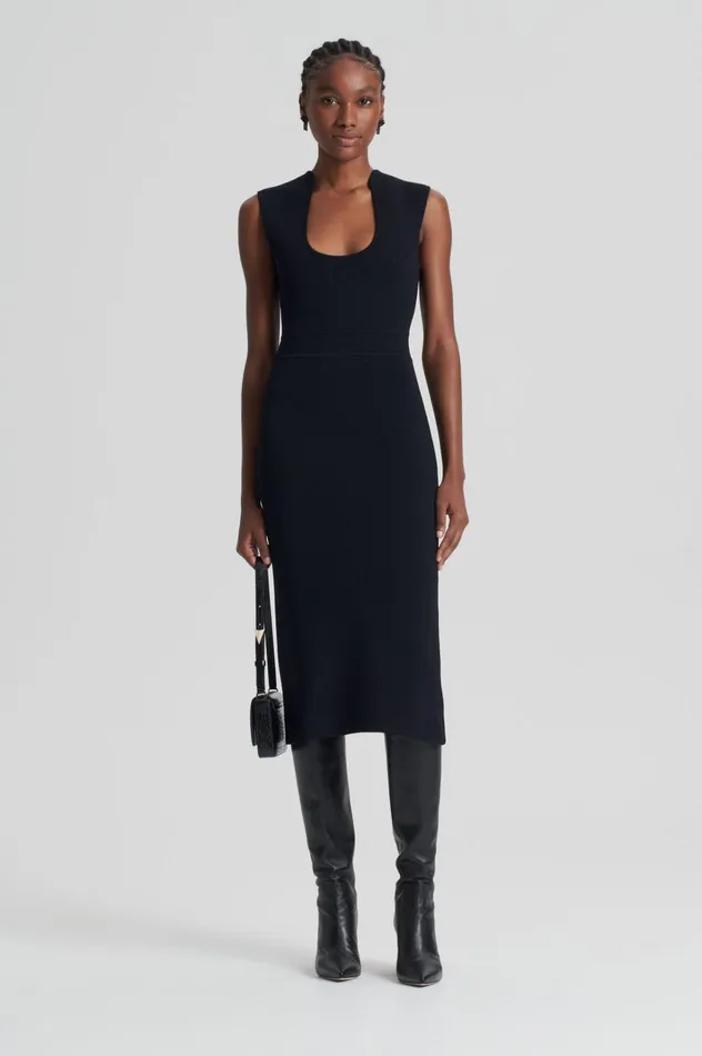 Women Scanlan Theodore Dresses CREPE KNIT SCOOP NECK DRESS Black