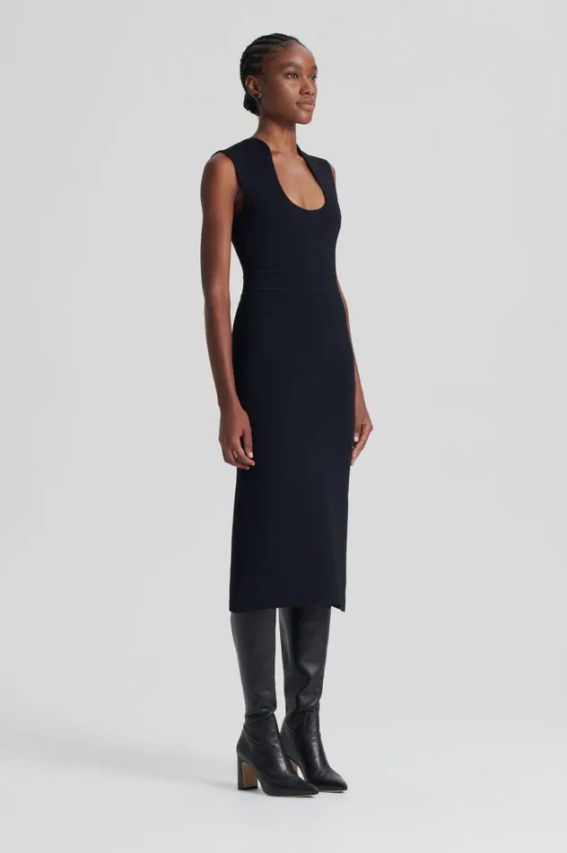 Women Scanlan Theodore Dresses CREPE KNIT SCOOP NECK DRESS Black