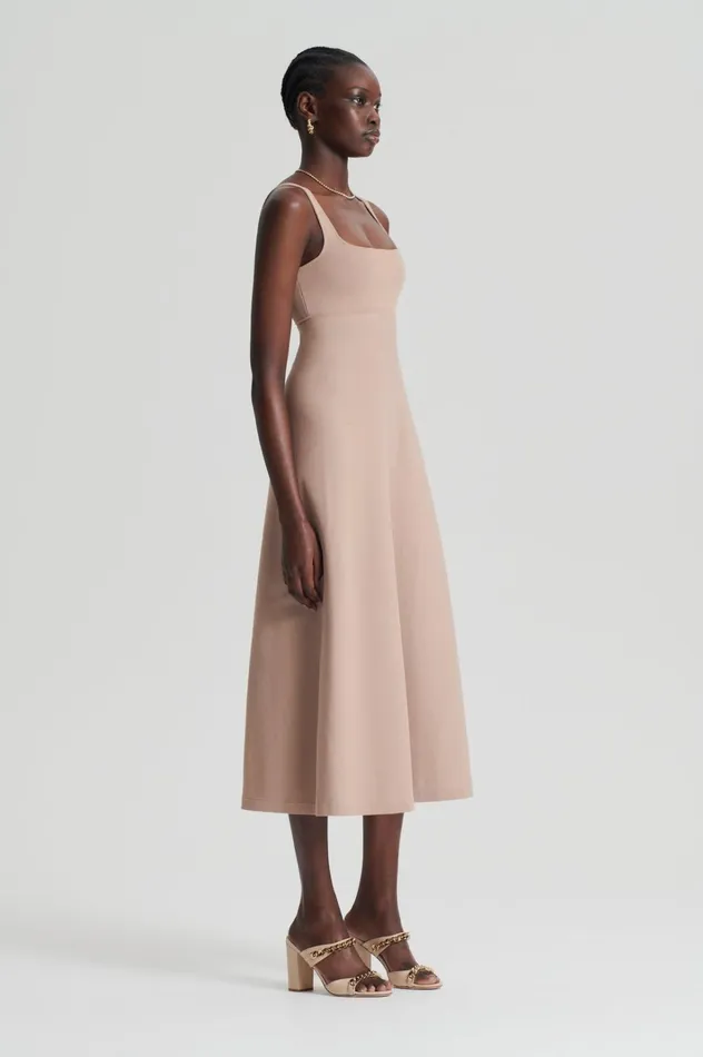 Women Scanlan Theodore Dresses CREPE KNIT SQUARE NECK DRESS Oat Women Scanlan Theodore Dresses CREPE KNIT SQUARE NECK DRESS Oat