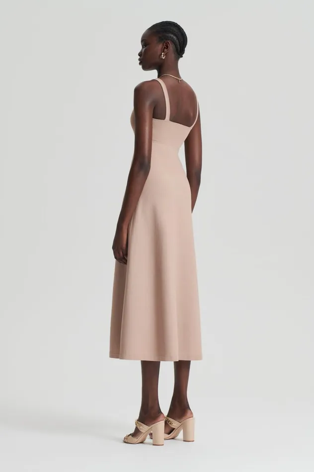 Women Scanlan Theodore Dresses CREPE KNIT SQUARE NECK DRESS Oat Women Scanlan Theodore Dresses CREPE KNIT SQUARE NECK DRESS Oat