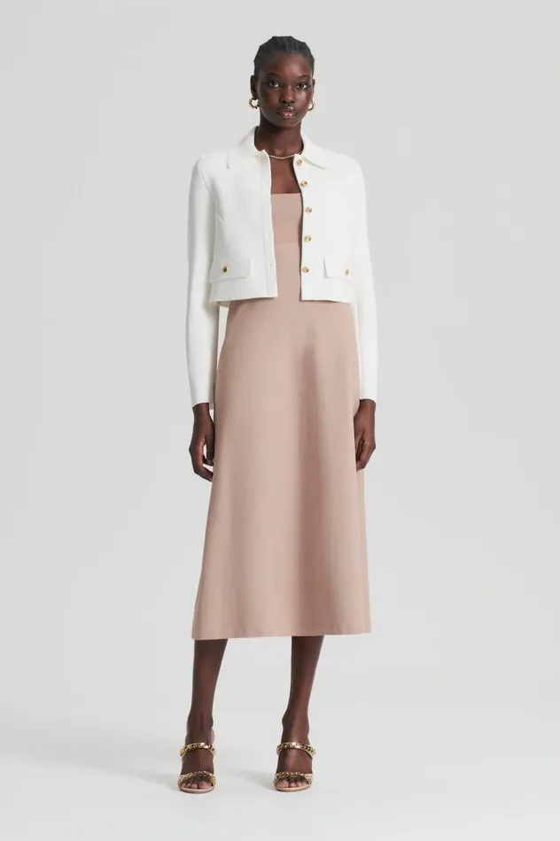 Women Scanlan Theodore Dresses CREPE KNIT SQUARE NECK DRESS Oat Women Scanlan Theodore Dresses CREPE KNIT SQUARE NECK DRESS Oat