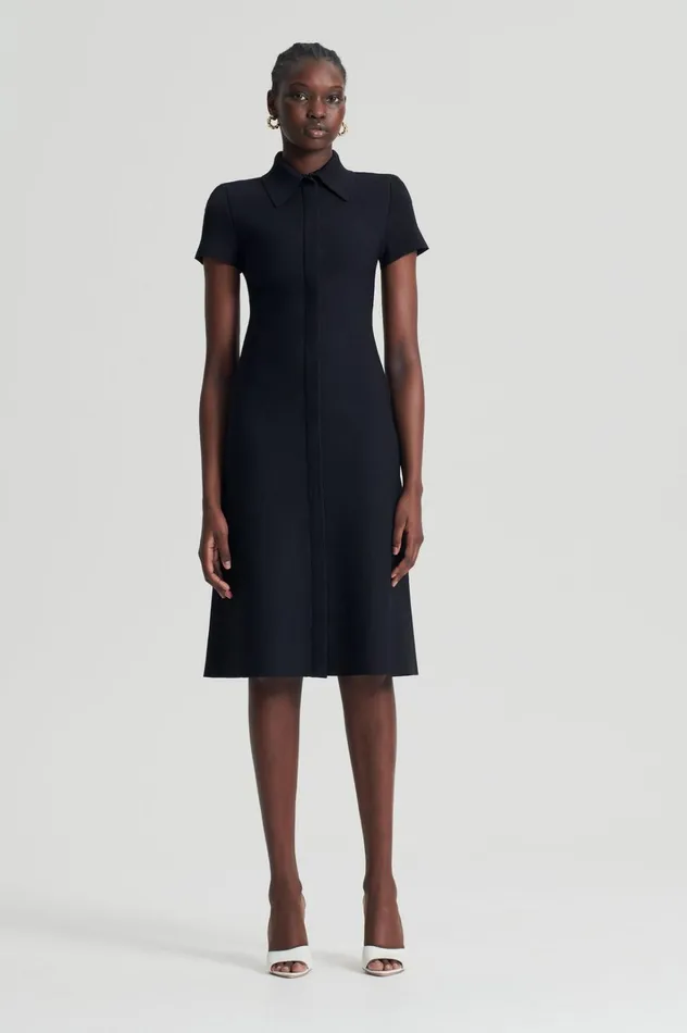 Women Scanlan Theodore Dresses CREPE KNIT ZIP SHIRT DRESS Black