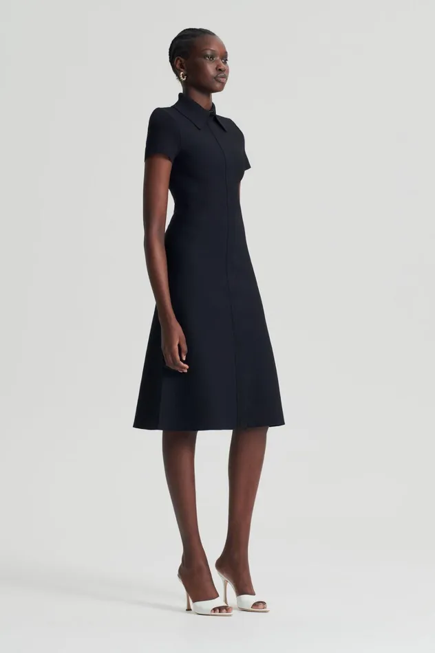 Women Scanlan Theodore Dresses CREPE KNIT ZIP SHIRT DRESS Black
