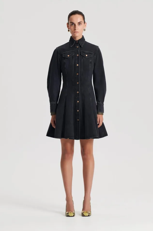 Women Scanlan Theodore Dresses DENIM MINI DRESS Washed Black G Women Scanlan Theodore Dresses DENIM MINI DRESS Washed Black G