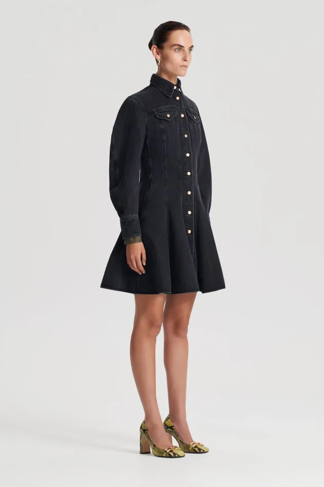 Women Scanlan Theodore Dresses DENIM MINI DRESS Washed Black G Women Scanlan Theodore Dresses DENIM MINI DRESS Washed Black G