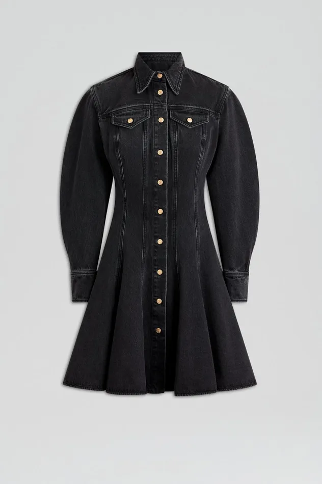 Women Scanlan Theodore Dresses DENIM MINI DRESS Washed Black G Women Scanlan Theodore Dresses DENIM MINI DRESS Washed Black G