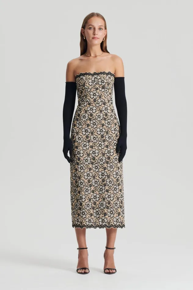 Women Scanlan Theodore Dresses EMBROIDERED FLORAL DRESS Blackcream