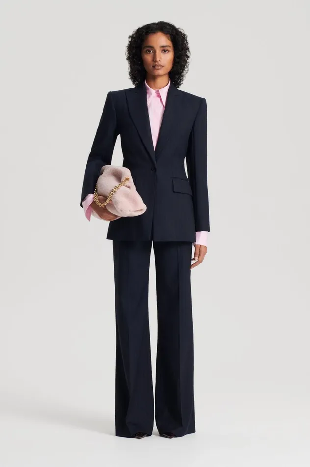 Women Scanlan Theodore Jackets CHALK STRIPE TAILORED JACKET Navy