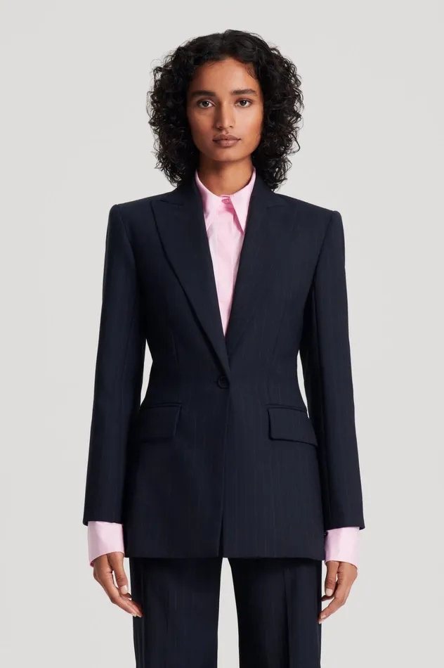 Women Scanlan Theodore Jackets CHALK STRIPE TAILORED JACKET Navy Women Scanlan Theodore Jackets CHALK STRIPE TAILORED JACKET Navy