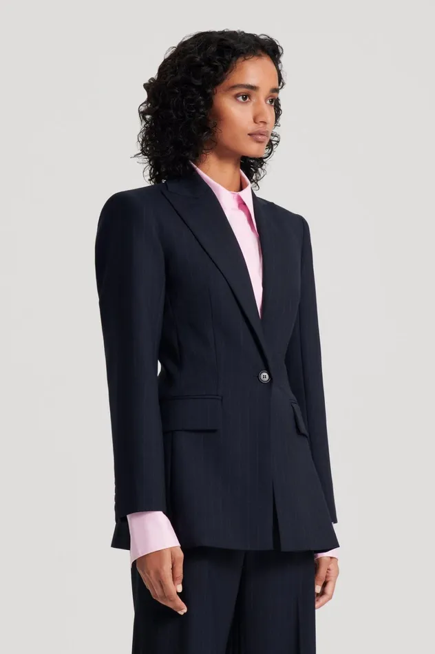 Women Scanlan Theodore Jackets CHALK STRIPE TAILORED JACKET Navy Women Scanlan Theodore Jackets CHALK STRIPE TAILORED JACKET Navy