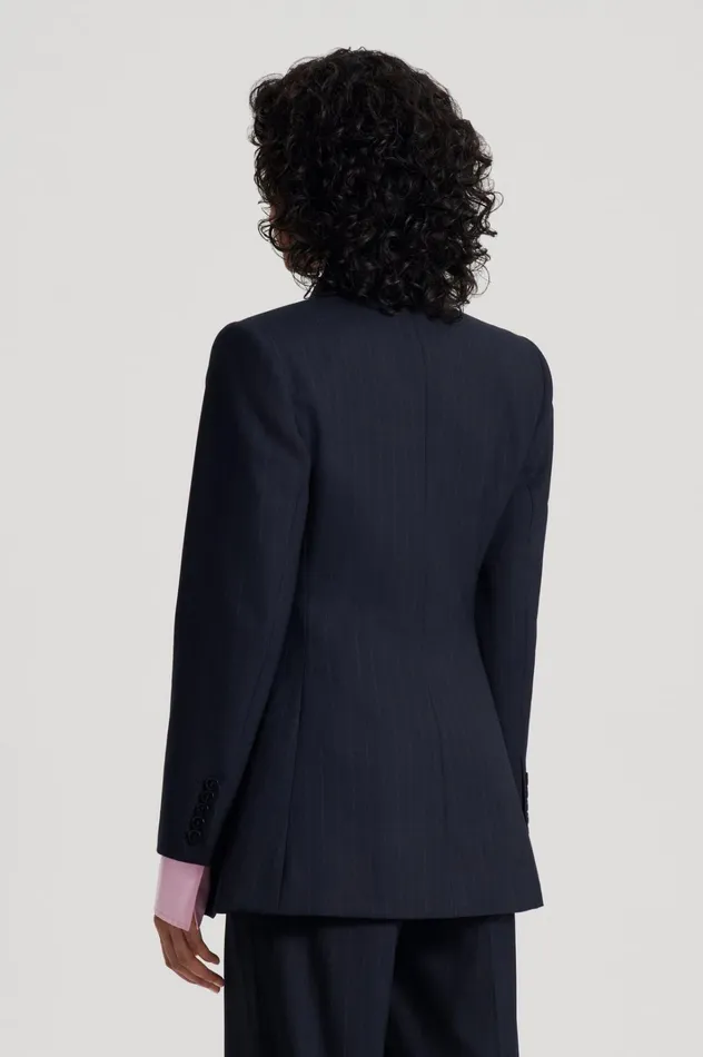 Women Scanlan Theodore Jackets CHALK STRIPE TAILORED JACKET Navy Women Scanlan Theodore Jackets CHALK STRIPE TAILORED JACKET Navy