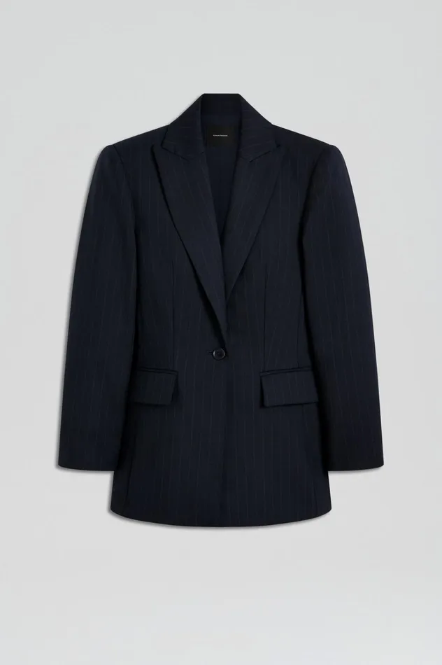 Women Scanlan Theodore Jackets CHALK STRIPE TAILORED JACKET Navy Women Scanlan Theodore Jackets CHALK STRIPE TAILORED JACKET Navy