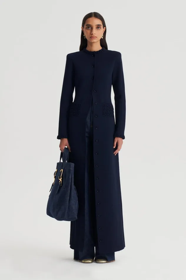 Women Scanlan Theodore Jackets CREPE KNIT DAISY COAT Navy