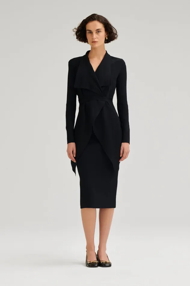 Women Scanlan Theodore Jackets CREPE KNIT DRAPE FRONT JACKET Black