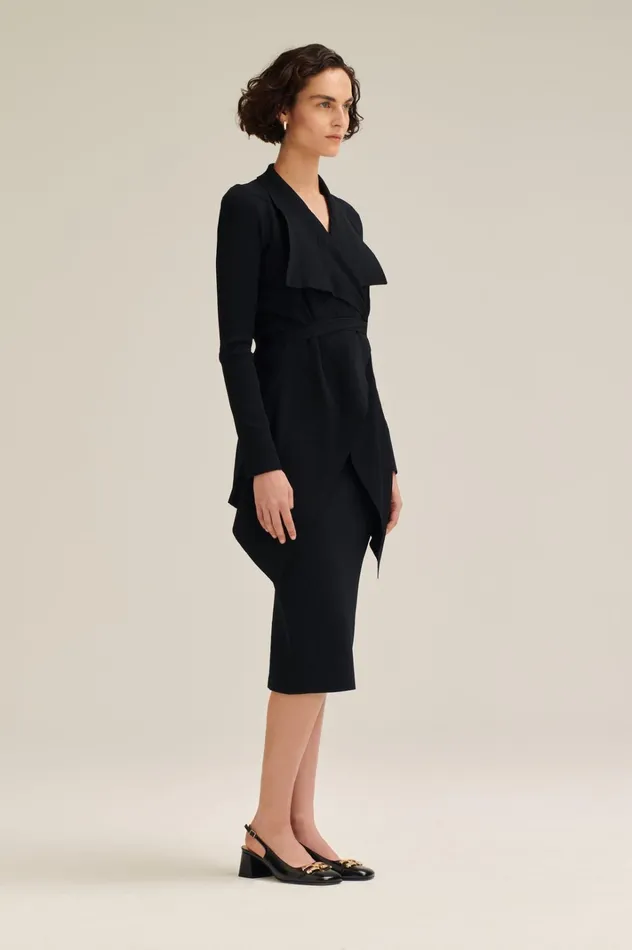 Women Scanlan Theodore Jackets CREPE KNIT DRAPE FRONT JACKET Black Women Scanlan Theodore Jackets CREPE KNIT DRAPE FRONT JACKET Black