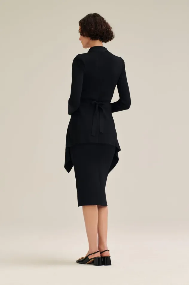Women Scanlan Theodore Jackets CREPE KNIT DRAPE FRONT JACKET Black Women Scanlan Theodore Jackets CREPE KNIT DRAPE FRONT JACKET Black