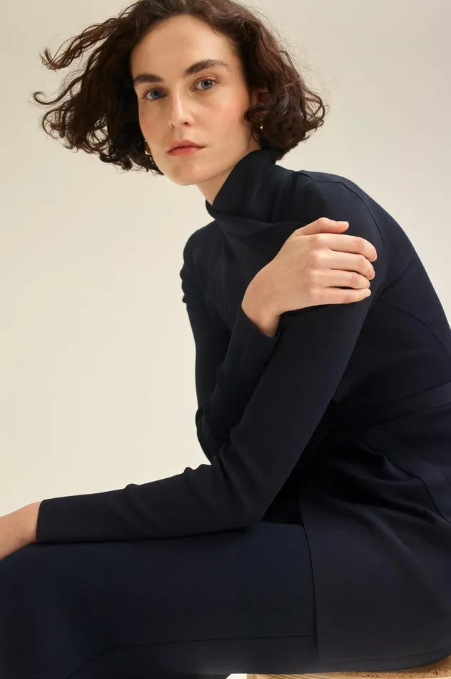 Women Scanlan Theodore Jackets CREPE KNIT DRAPE FRONT JACKET Navy Women Scanlan Theodore Jackets CREPE KNIT DRAPE FRONT JACKET Navy