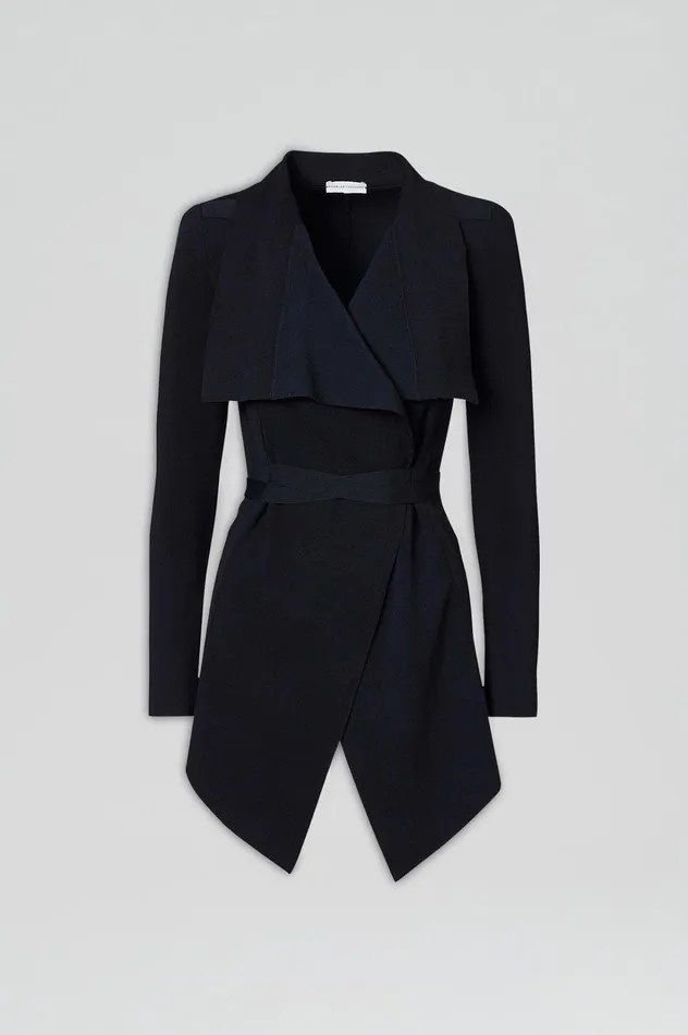 Women Scanlan Theodore Jackets CREPE KNIT DRAPE FRONT JACKET Navy Women Scanlan Theodore Jackets CREPE KNIT DRAPE FRONT JACKET Navy