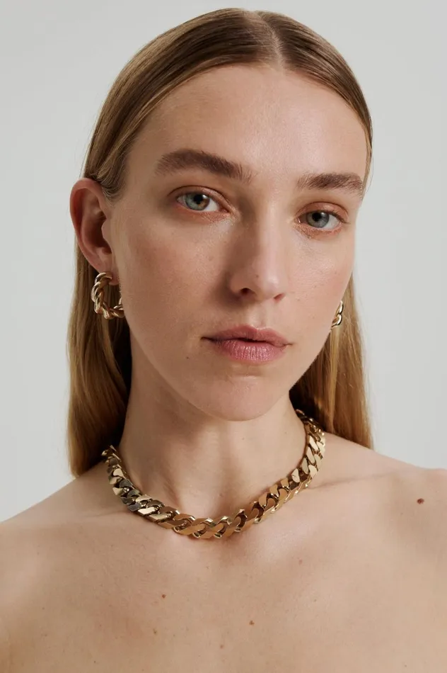 Women Scanlan Theodore Jewelry CHUNKY FLAT CHAIN CHOKER Lightgold