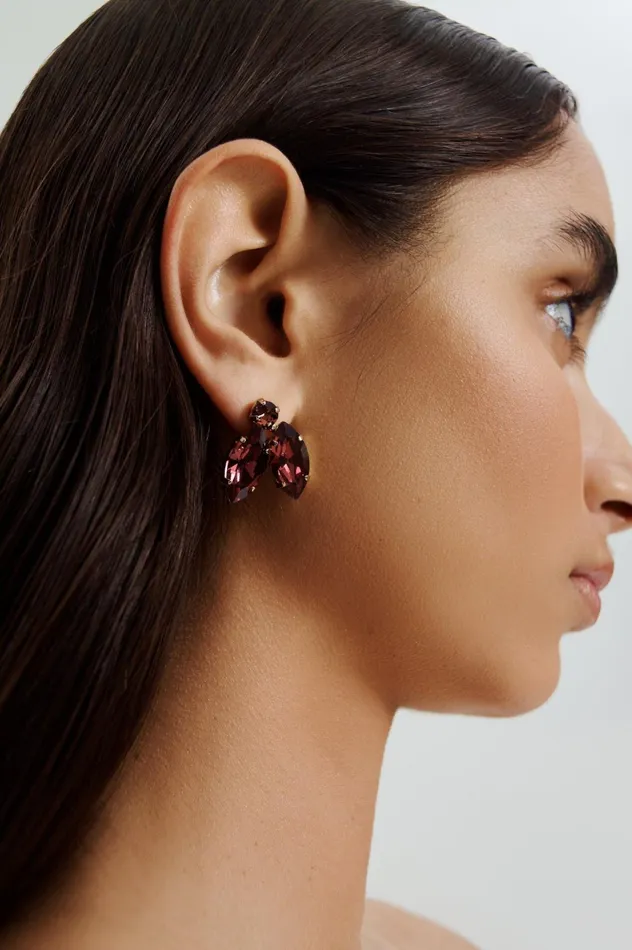 Women Scanlan Theodore Jewelry CRYSTAL LEAF EARRINGS Mulberry