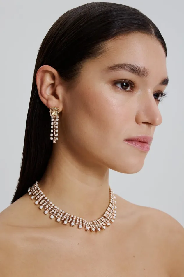 Women Scanlan Theodore Jewelry OPAL STRASS FRINGE EARRINGS Chalk