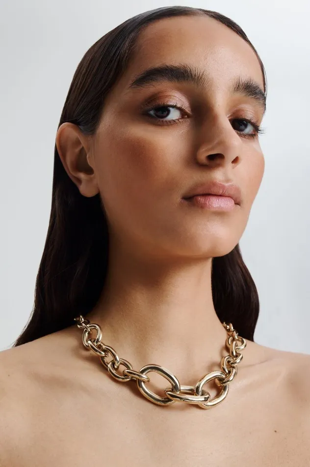Women Scanlan Theodore Jewelry OVAL LINK CHAIN CHOKER Lightgold