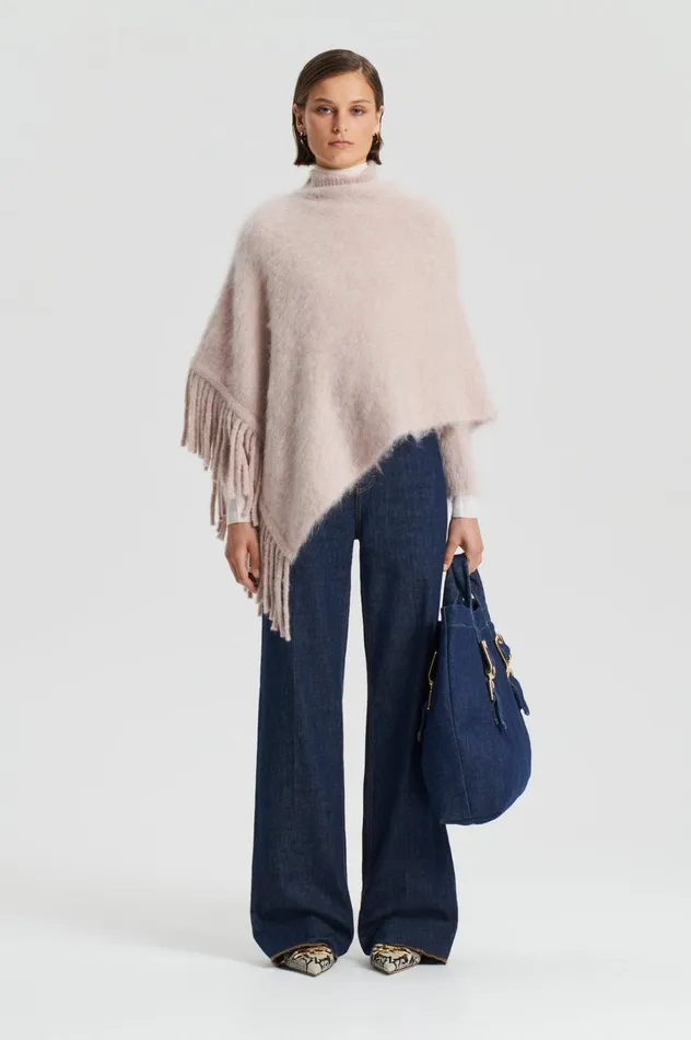 Women Scanlan Theodore Knitwear BRUSHED FRINGED CAPE Mink
