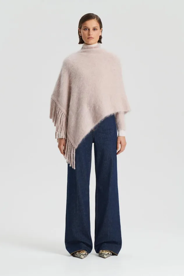 Women Scanlan Theodore Knitwear BRUSHED FRINGED CAPE Mink Women Scanlan Theodore Knitwear BRUSHED FRINGED CAPE Mink