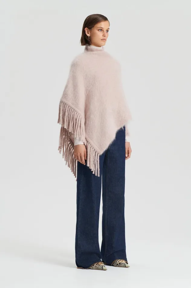 Women Scanlan Theodore Knitwear BRUSHED FRINGED CAPE Mink Women Scanlan Theodore Knitwear BRUSHED FRINGED CAPE Mink