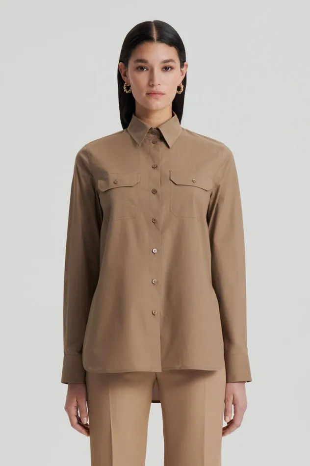 Women Scanlan Theodore Shirts PARACHUTE COTTON POCKET SHIRT Darkcamel Women Scanlan Theodore Shirts PARACHUTE COTTON POCKET SHIRT Darkcamel