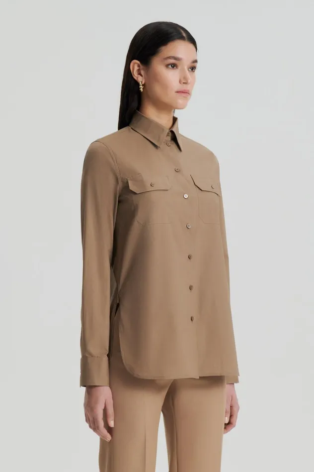 Women Scanlan Theodore Shirts PARACHUTE COTTON POCKET SHIRT Darkcamel Women Scanlan Theodore Shirts PARACHUTE COTTON POCKET SHIRT Darkcamel
