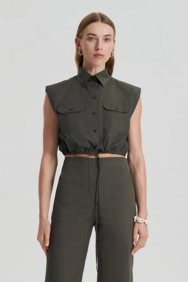 Women Scanlan Theodore Shirts PARACHUTE CROP SHIRT Jungle Women Scanlan Theodore Shirts PARACHUTE CROP SHIRT Jungle